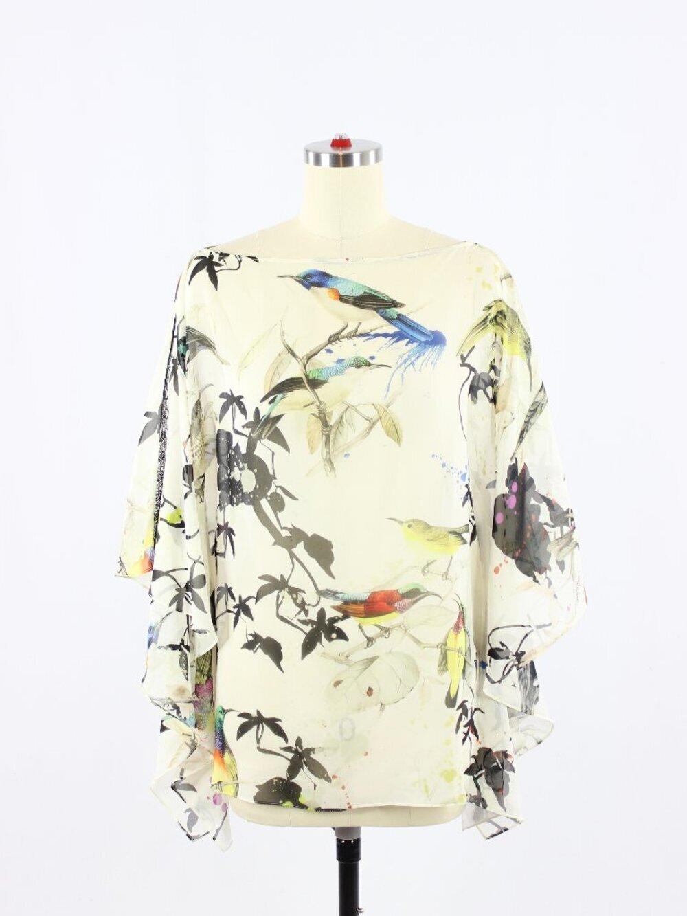 ROBERTO CAVALLI Ethereal Flight Bird 100% Silk Kaftan Top Blouse, Size 38/XS